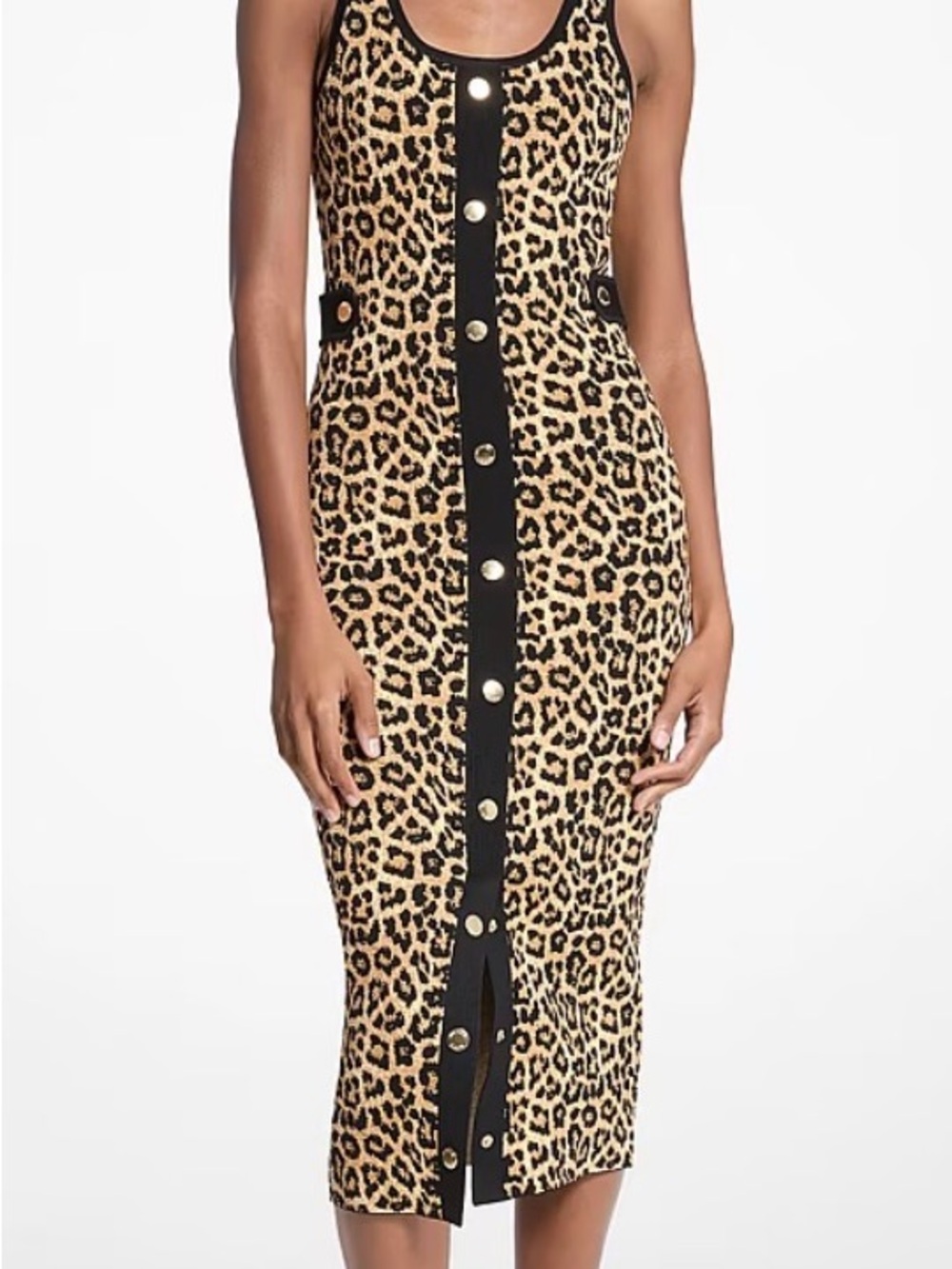 Michael Kors Leopard-Print Button-Front Midi Dress in Beige and Black
